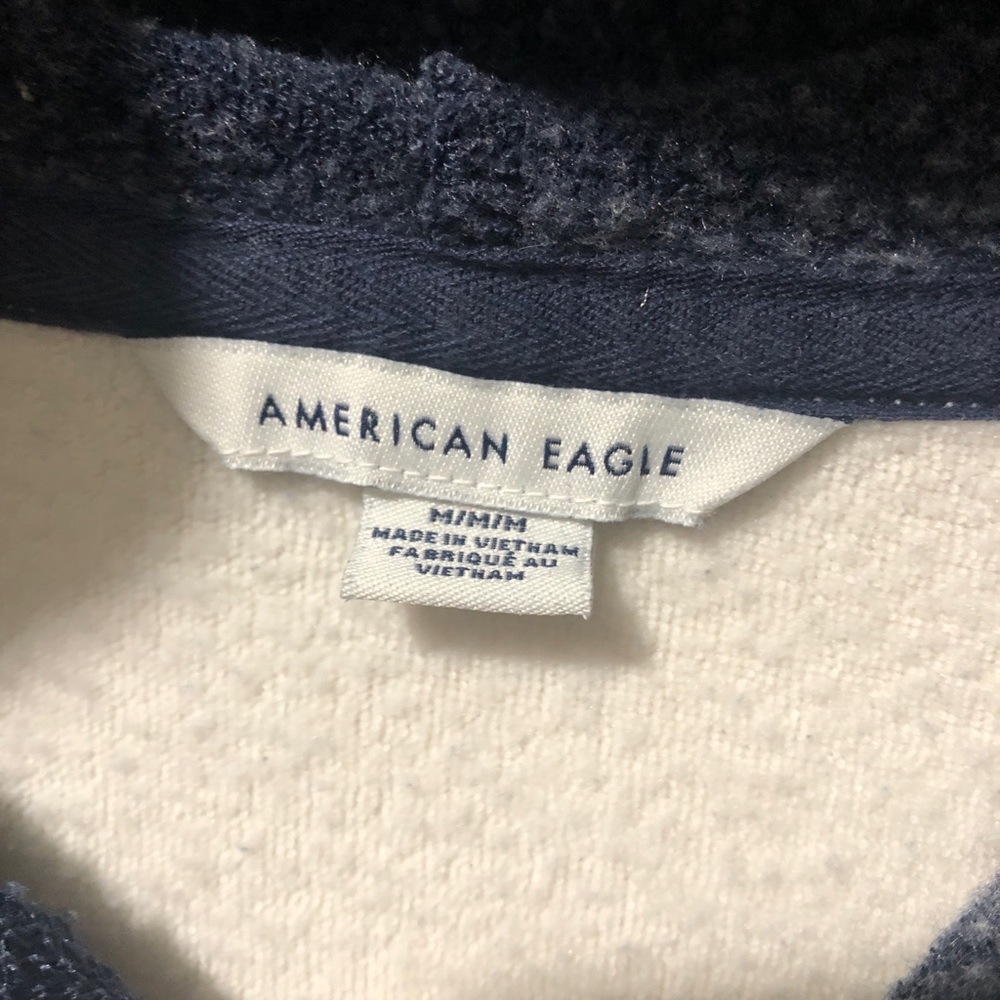American Eagle Hoodie Pullover Men M Kangaroo Pocket Sweatshirt Navy Ivory - Picture 5 of 6